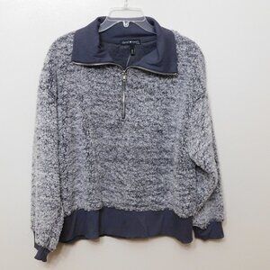 JR371 Derek Heart Trendy Gray Plus Size Zip-Neck Faux-Sherpa Sweater Size 1X